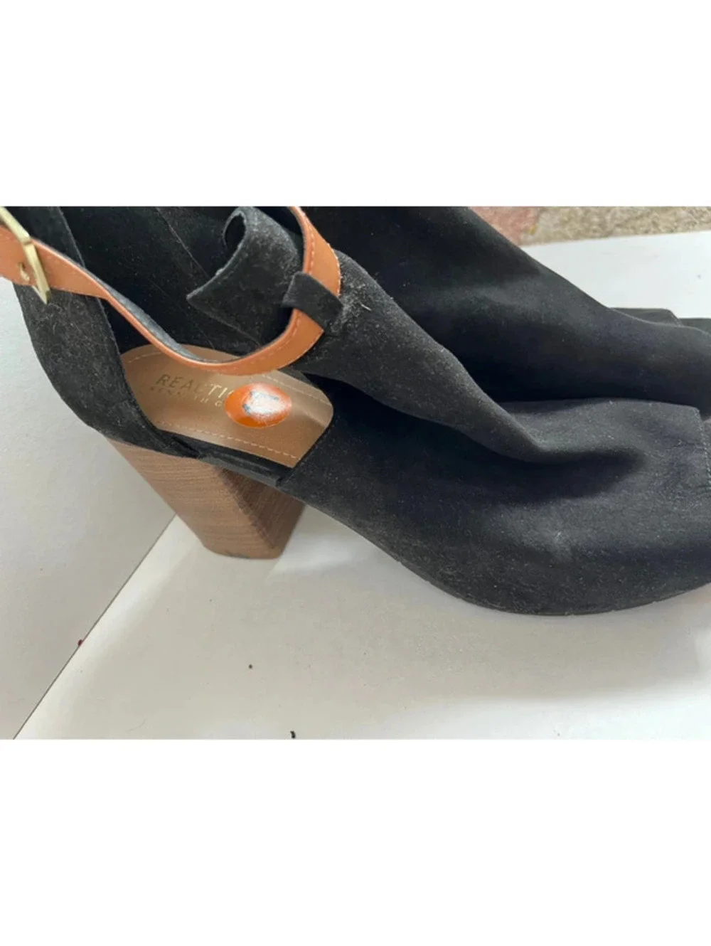 Kenneth Cole Reaction Black Hit Hooded Bootie Open Toe Wedges Heels Size 11